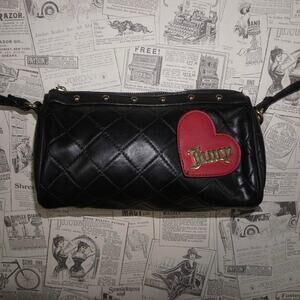 Vintage Y2K black faux leather juicy couture 00s heart purse